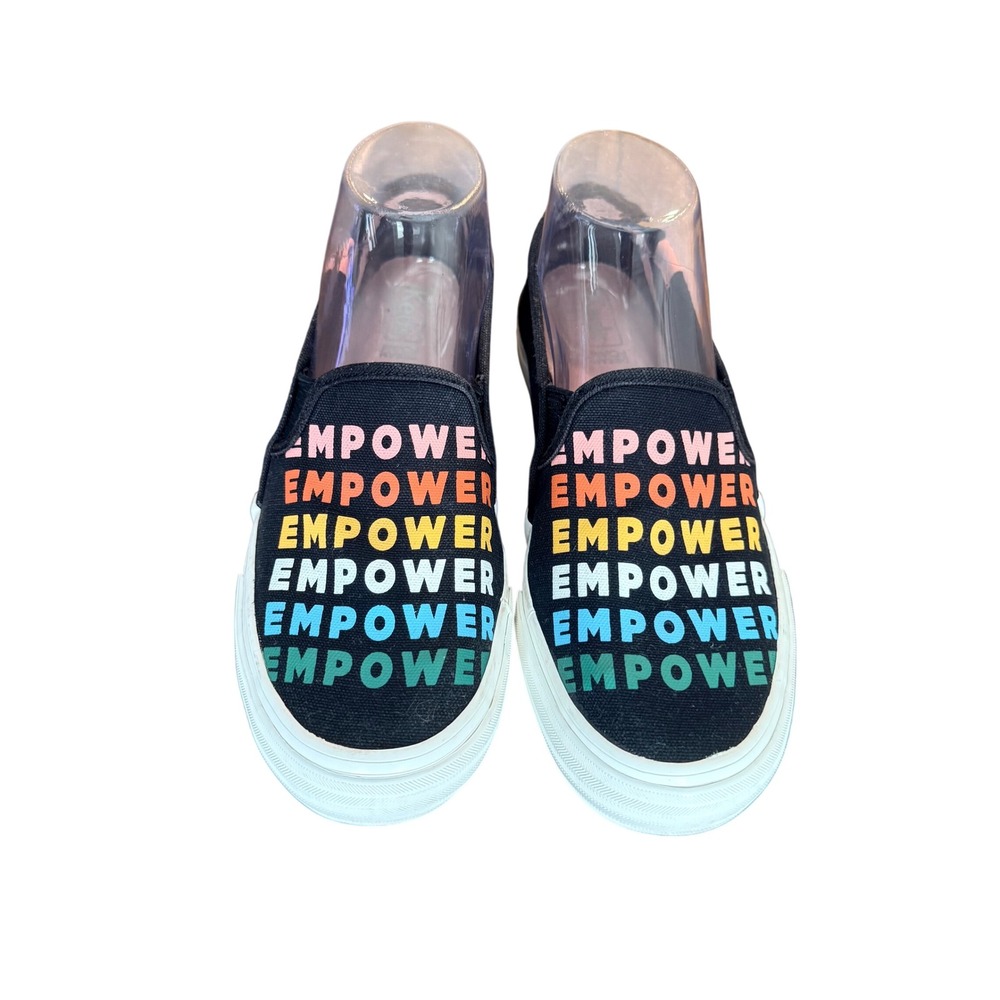 Keds Women Empower Slip On Sneakers Black Rainbow Text Print Size 7.5 statement